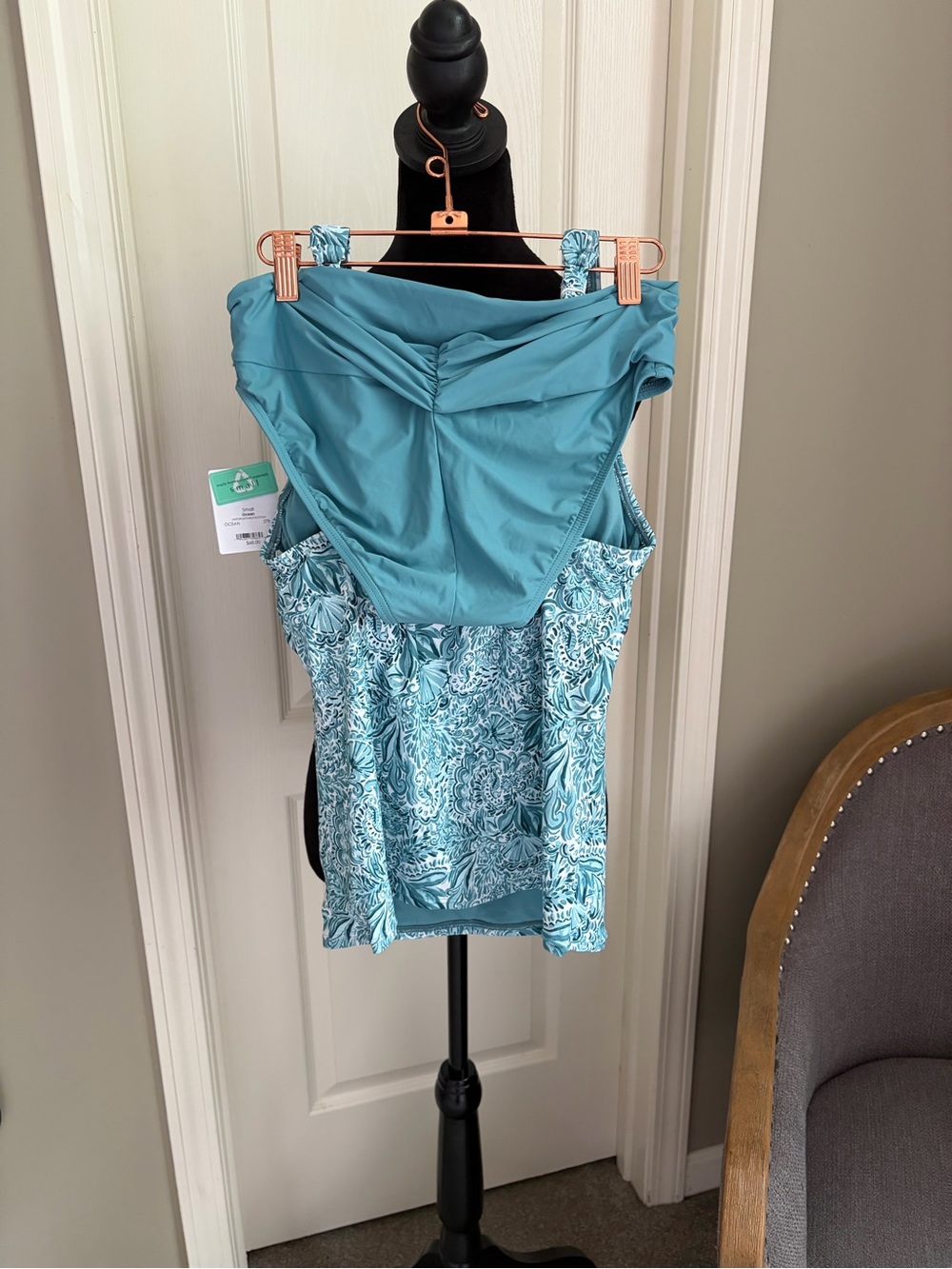 Teal Floral V-Neck Tankini Top and High Waisted Bottom - Picture 2 of 14